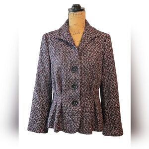 Lafayette 148 New York Tweed Suit Jacket Size 10 Purple Pink Black Blue